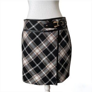 WHBM Black Checkered Plaid Wool Mini Skirt Fall Holiday Festive Preppysize 4 NWT